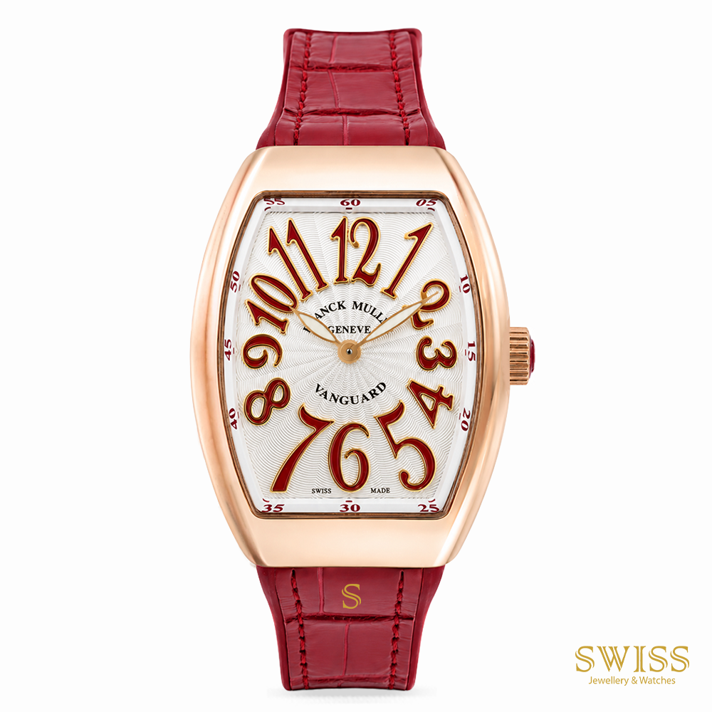 Franck Muller Vanguard Lady 18K Rose Gold Quartz Red Leather Watch