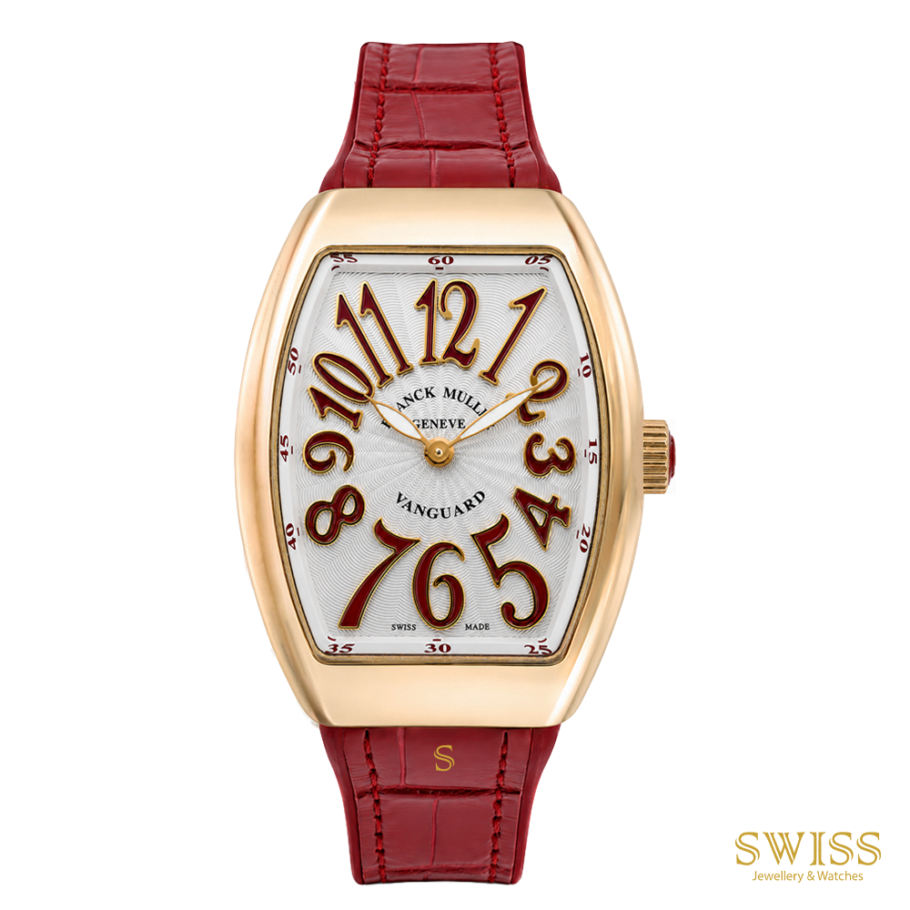 Franck Muller Vanguard Lady 18K Rose Gold Quartz Red Leather Watch