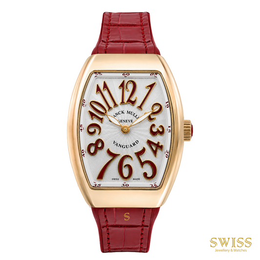 Franck Muller Vanguard Lady 18K Rose Gold Quartz Red Leather Watch