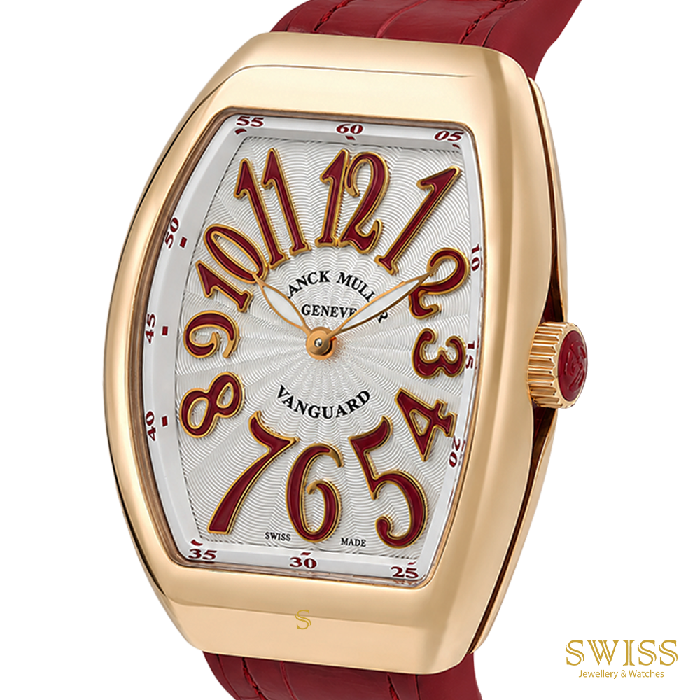 Franck Muller Vanguard Lady 18K Rose Gold Quartz Red Leather Watch