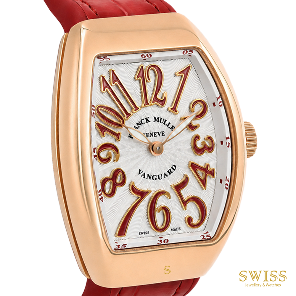Franck Muller Vanguard Lady 18K Rose Gold Quartz Red Leather Watch