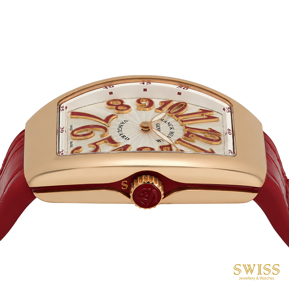 Franck Muller Vanguard Lady 18K Rose Gold Quartz Red Leather Watch