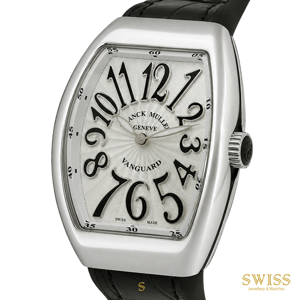 Franck Muller Vanguard Lady Quartz Stainless Steel Black Leather Watch