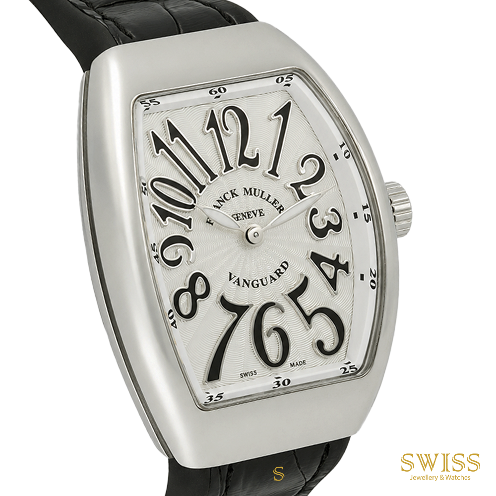 Franck Muller Vanguard Lady Quartz Stainless Steel Black Leather Watch