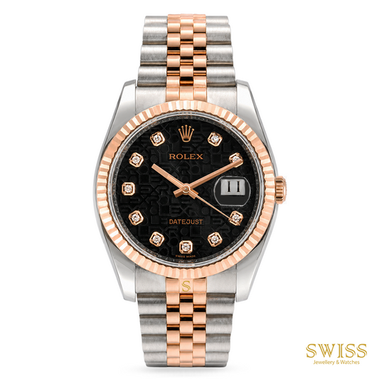 Rolex Datejust 36 Black Jubilee Anniversary Diamond Dial Everose Rolesor