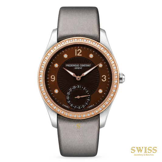 Frederique Constant Ladies Delight Pointer Date Diamond Bezel Chocolate Dial
