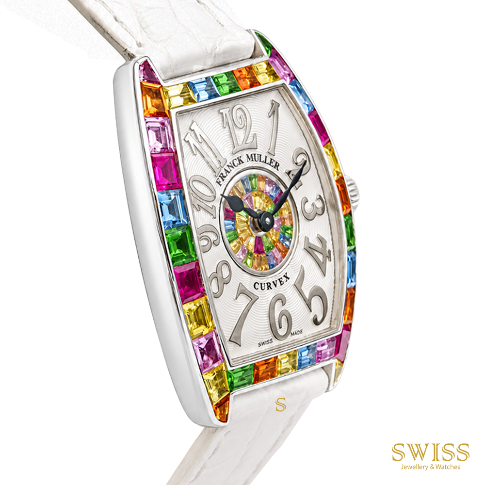 Franck Muller Cintrée Curvex "Quatre Saisons" Rainbow Baguette 18K White Gold Watch