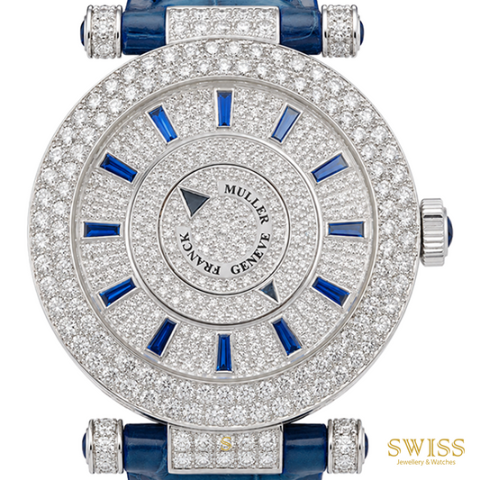 Franck Muller Double Mystery 18K White Gold Diamond & Sapphire Watch