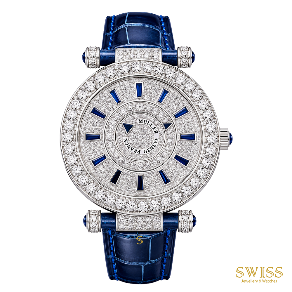 Title Page Franck Muller Double Mystery 18K White Gold Diamond & Blue Sapphi