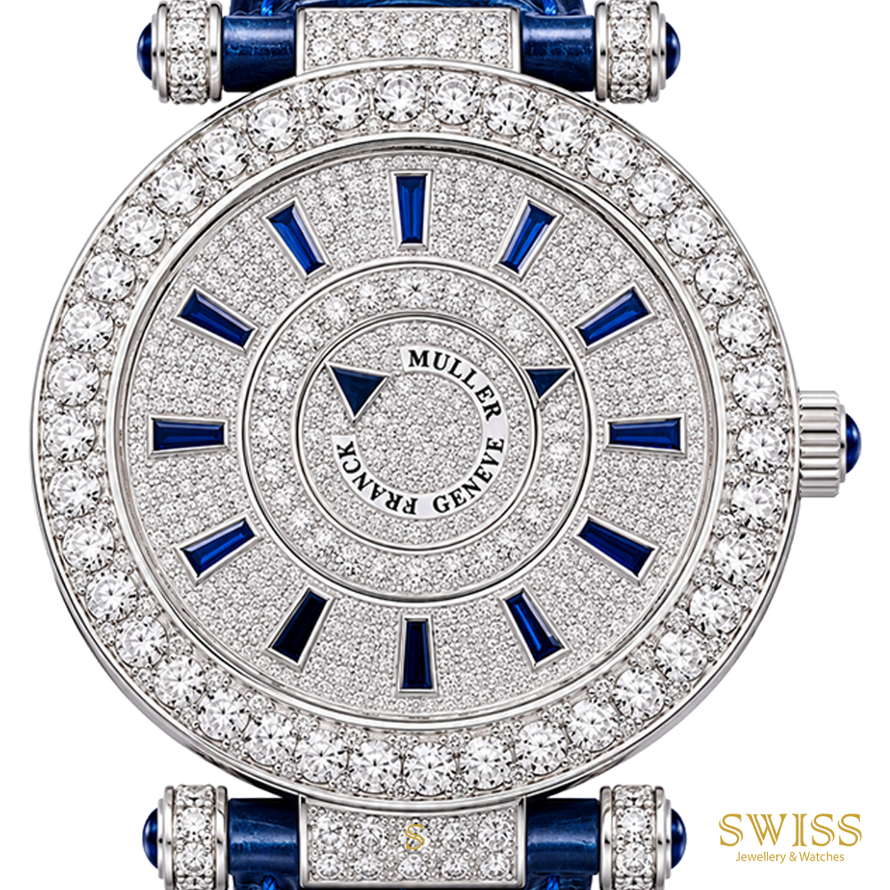 Title Page Franck Muller Double Mystery 18K White Gold Diamond & Blue Sapphi