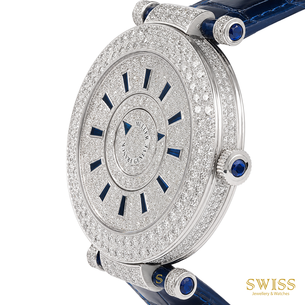 Title Page Franck Muller Double Mystery 18K White Gold Diamond & Blue Sapphi