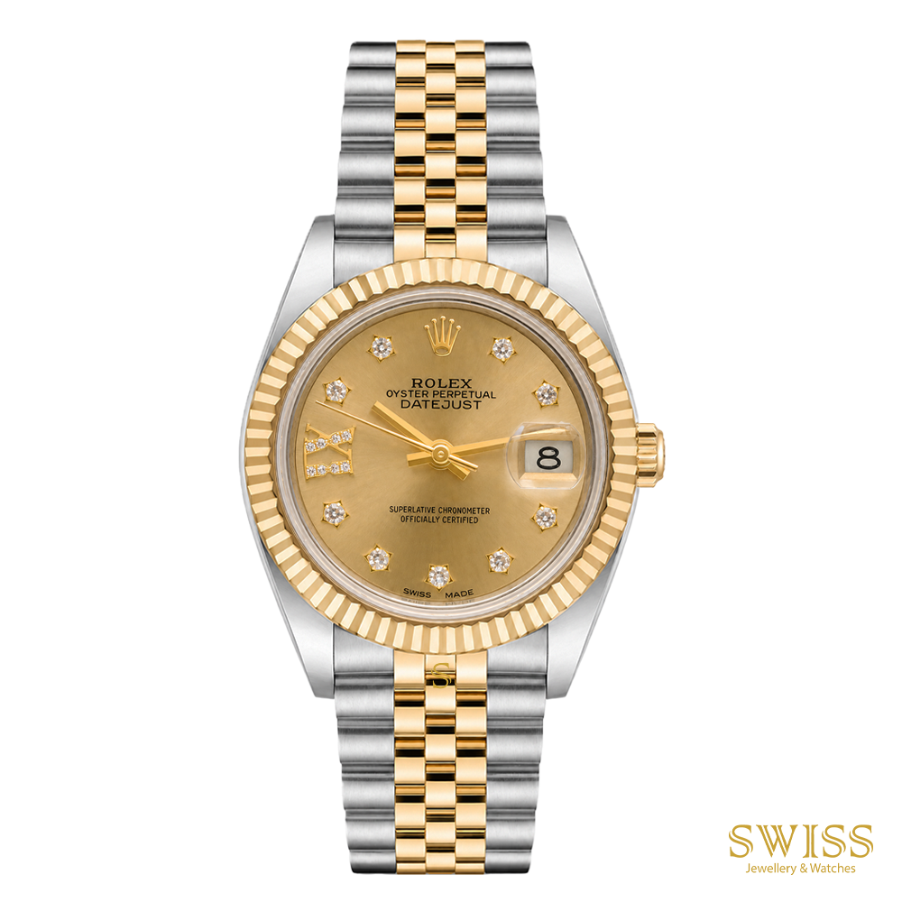 Rolex Lady-Datejust 28mm Yellow Rolesor Champagne Diamond Dial