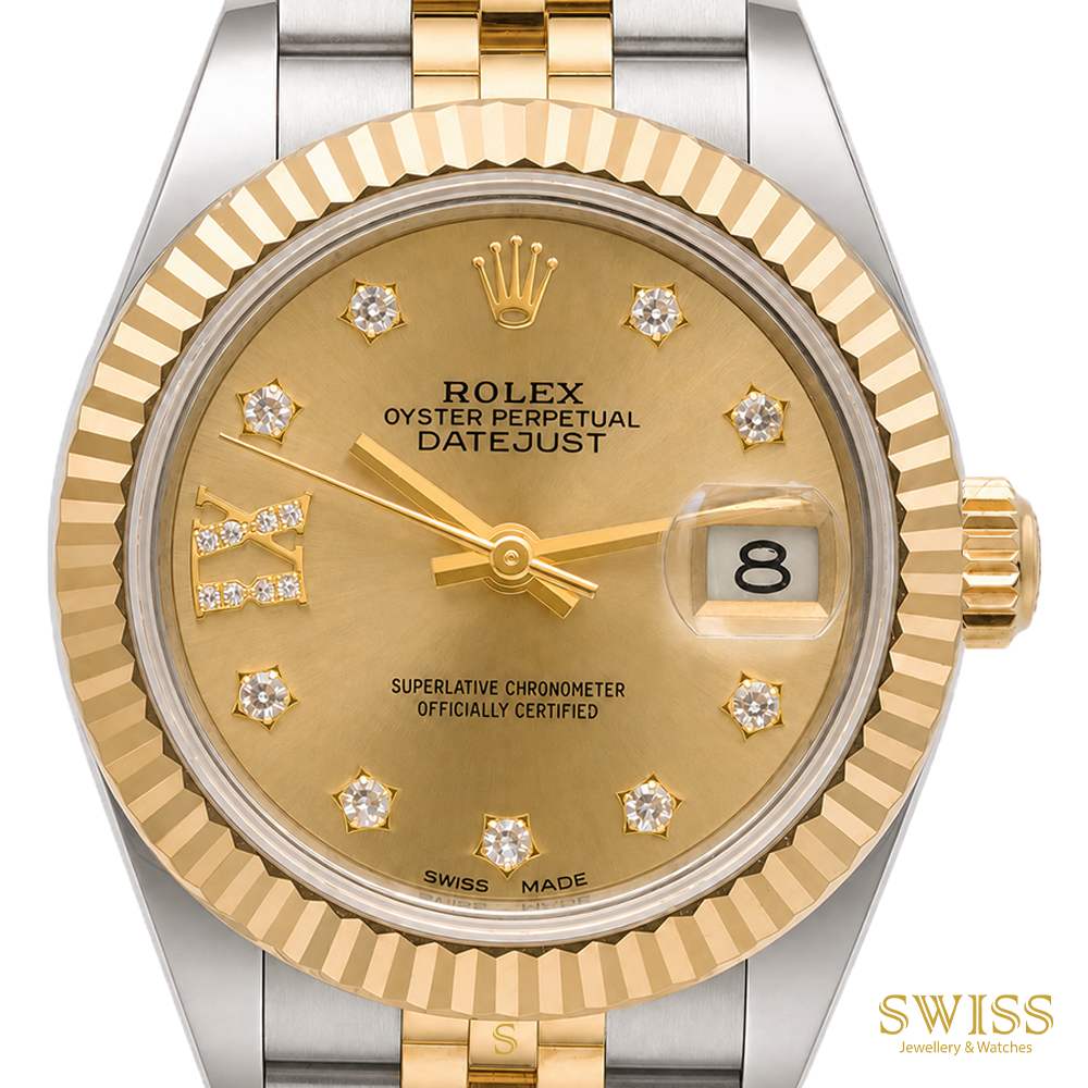 Rolex Lady-Datejust 28mm Yellow Rolesor Champagne Diamond Dial