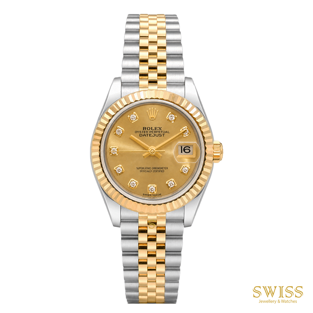 Rolex Lady-Datejust 28 Yellow Rolesor Champagne Diamond Dial