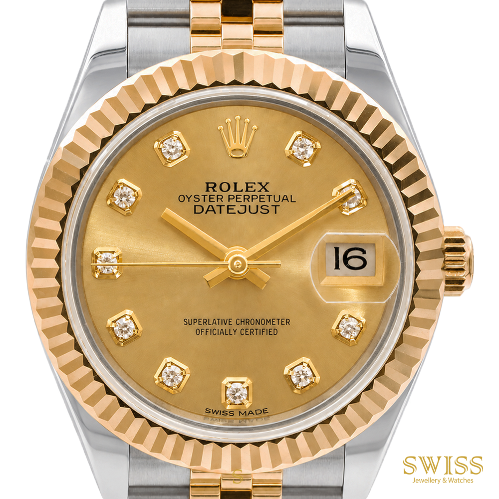 Rolex Lady-Datejust 28 Yellow Rolesor Champagne Diamond Dial