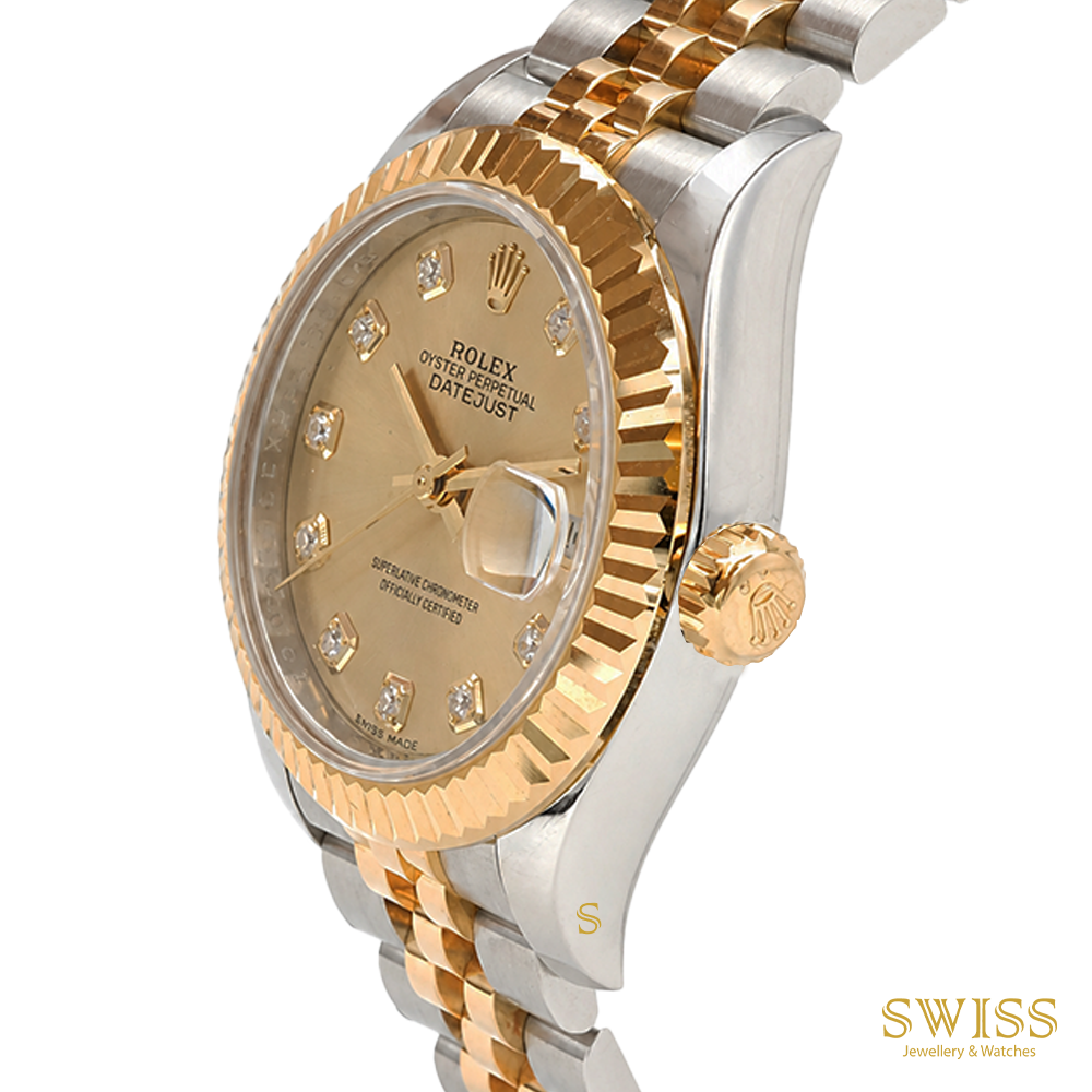 Rolex Lady-Datejust 28 Yellow Rolesor Champagne Diamond Dial