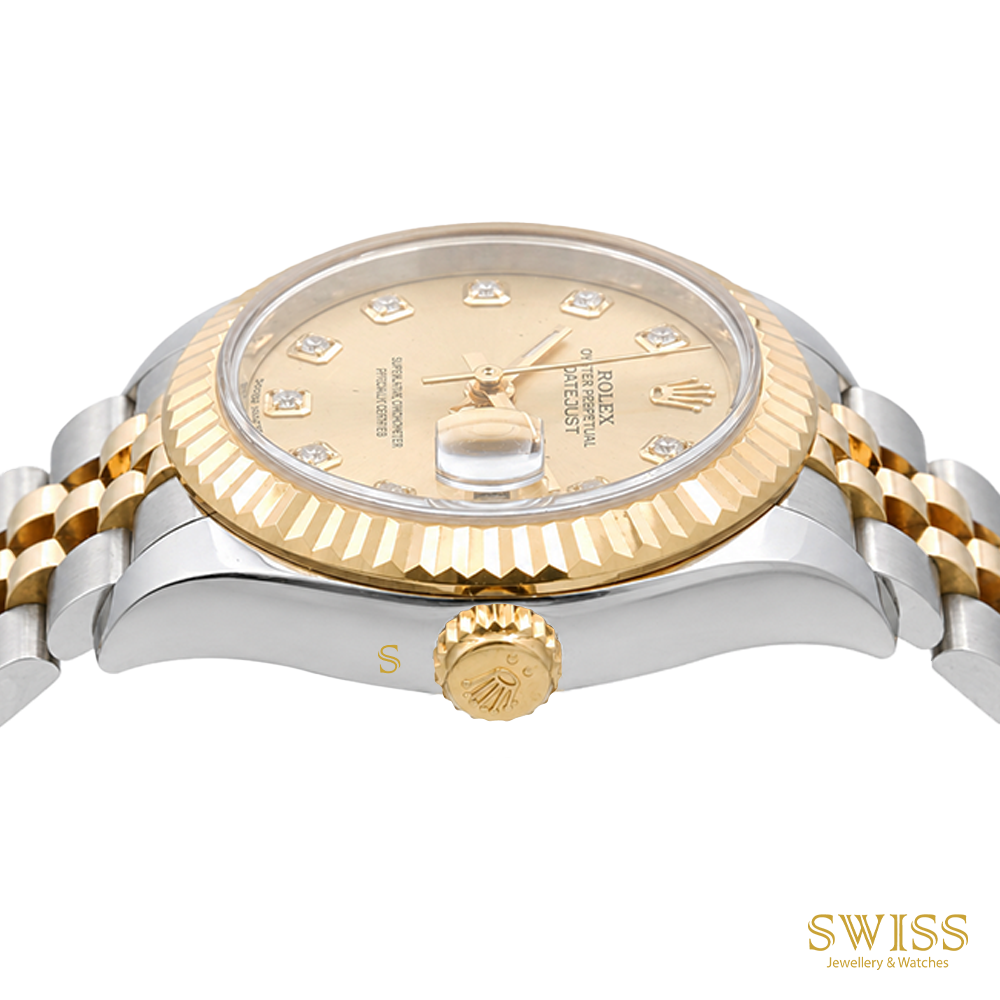 Rolex Lady-Datejust 28 Yellow Rolesor Champagne Diamond Dial