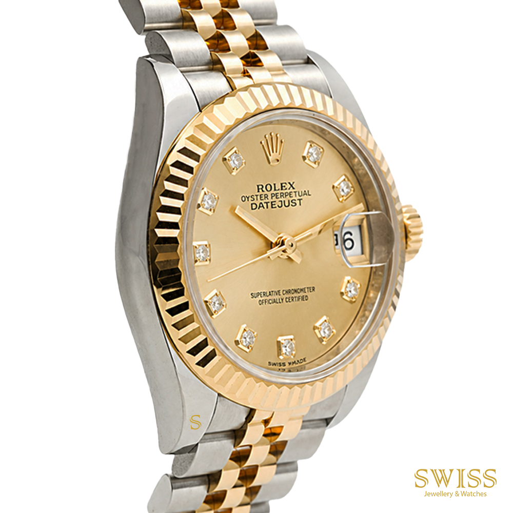 Title Page Rolex Lady-Datejust 28 Yellow Rolesor Champagne Diamond Dial