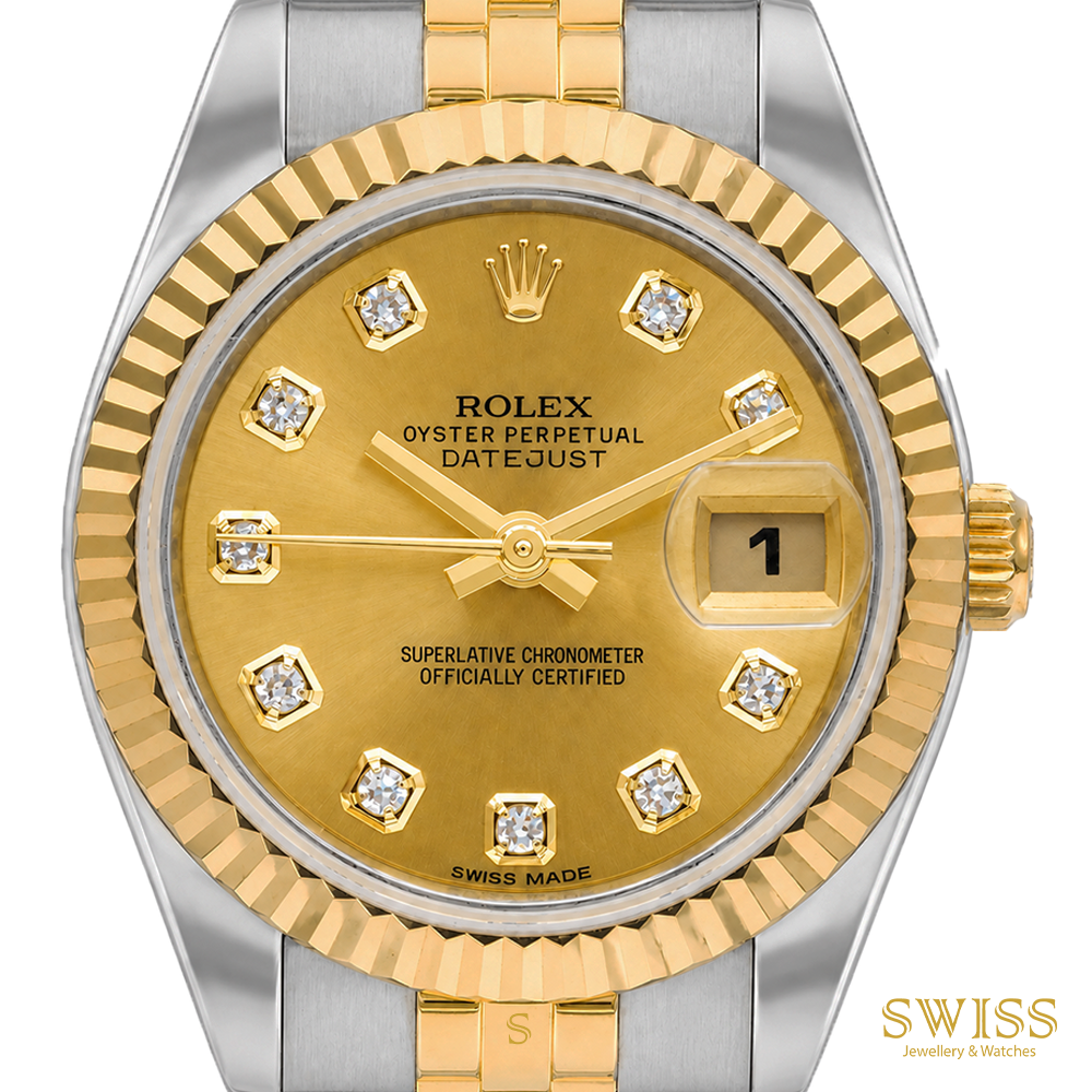 Rolex Lady-Datejust 26 Yellow Rolesor Champagne Diamond Dial