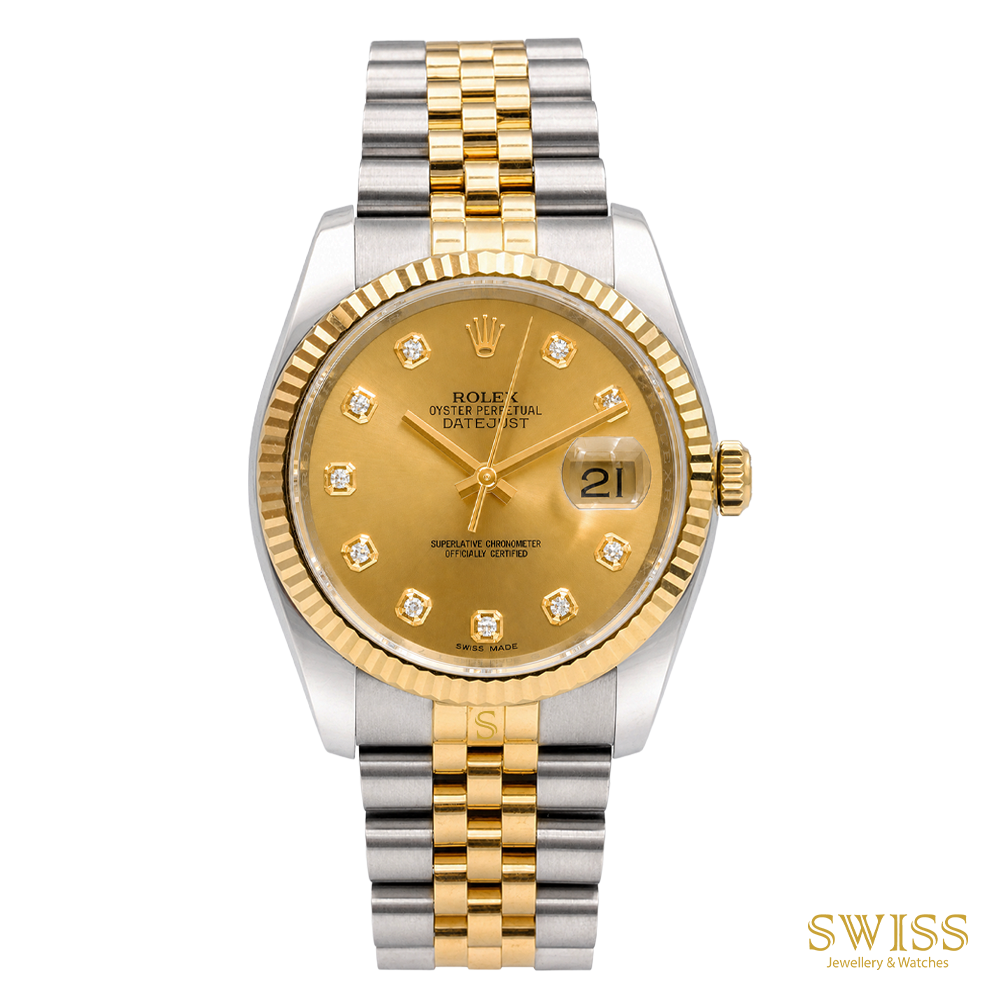 Rolex Datejust 36 Yellow Rolesor Champagne Diamond Dial
