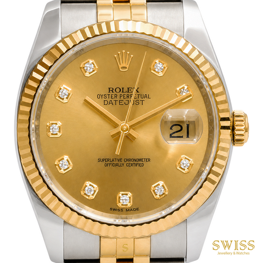 Rolex Datejust 36 Yellow Rolesor Champagne Diamond Dial