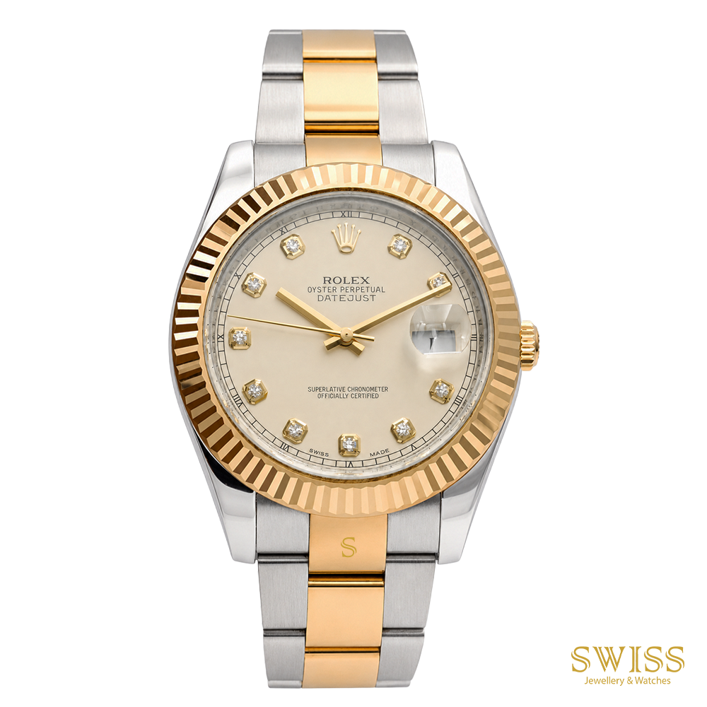 Rolex Datejust II 41 Yellow Rolesor Silver Diamond Dial