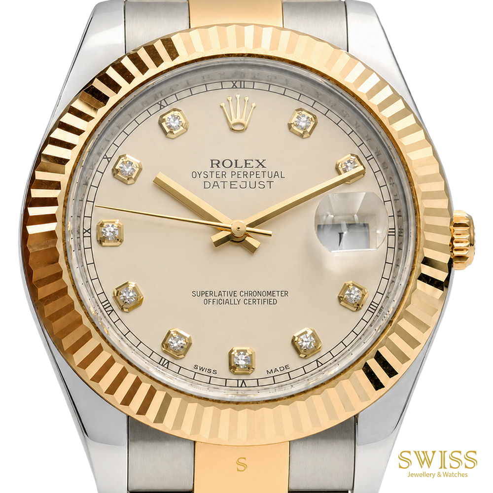 Rolex Datejust II 41 Yellow Rolesor Silver Diamond Dial