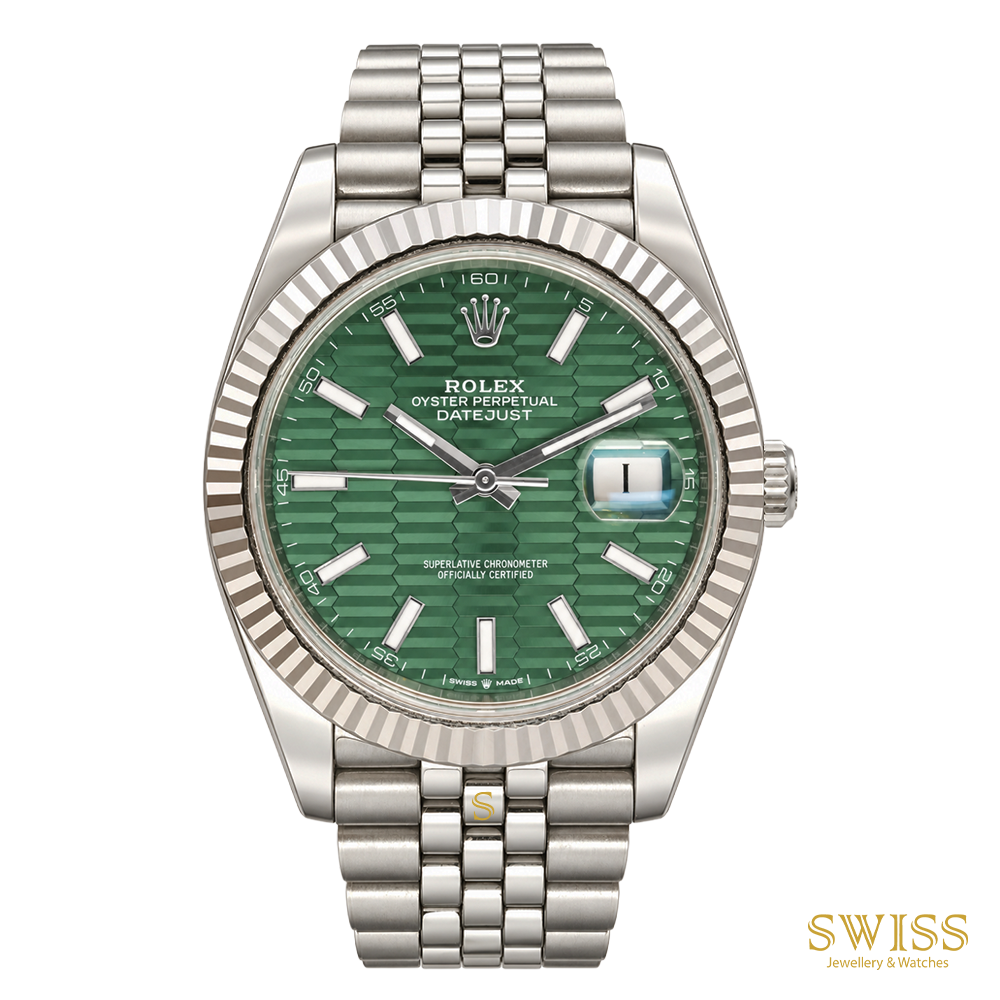 Rolex Datejust 41 Fluted Bezel Mint Green Motif Dial Jubilee Watch