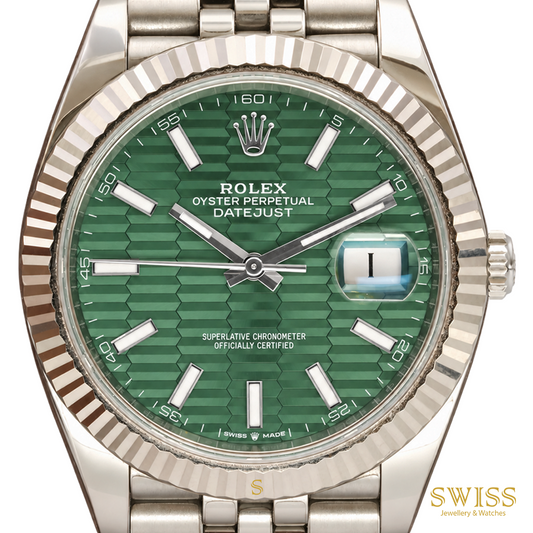 Rolex Datejust 41 Fluted Bezel Mint Green Motif Dial Jubilee Watch