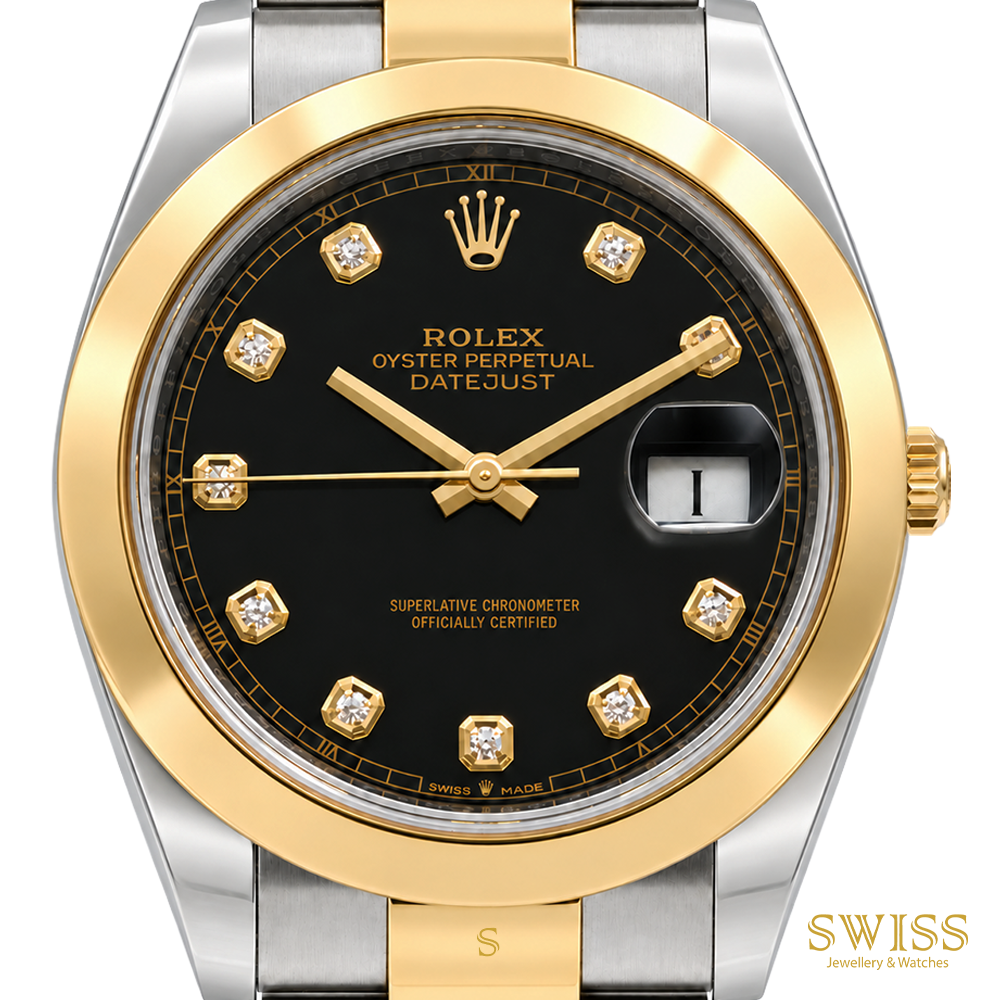 Rolex Datejust 41 Yellow Rolesor Black Diamond Dial Oyster Watch