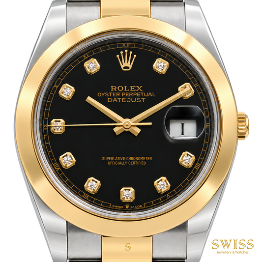 Rolex Datejust 41 Yellow Rolesor Black Diamond Dial Oyster Watch
