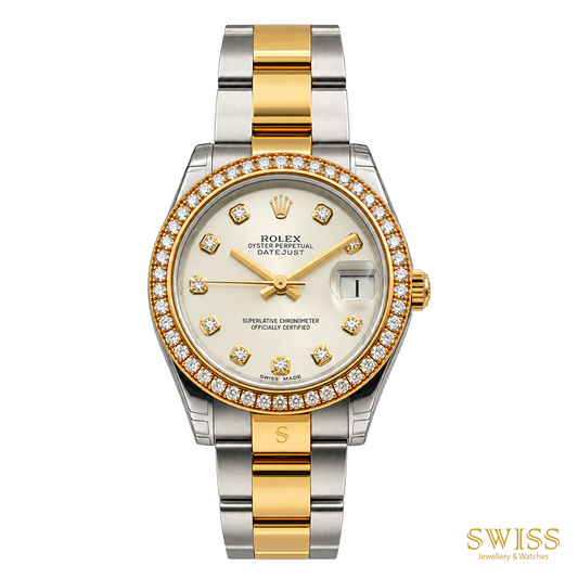 Rolex Datejust 31 Yellow Rolesor Silver Diamond Dial Diamond Bezel