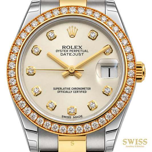 Rolex Datejust 31 Yellow Rolesor Silver Diamond Dial Diamond Bezel