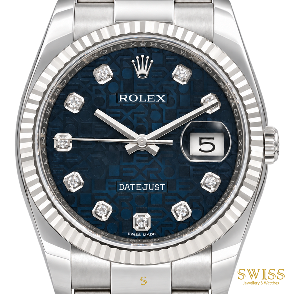Rolex Datejust 36 White Rolesor Blue Jubilee Diamond Dial