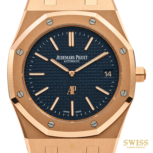 Audemars Piguet Royal Oak "Jumbo" Extra-Thin 18K Pink Gold Blue Dial