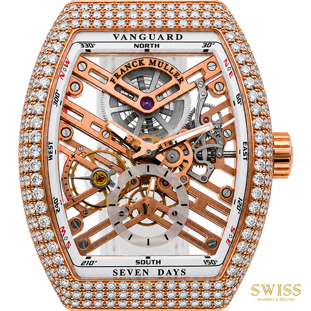 Franck Muller Vanguard Skeleton Diamond Rose Gold Watch