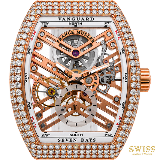 Franck Muller Vanguard Skeleton Diamond Rose Gold Watch