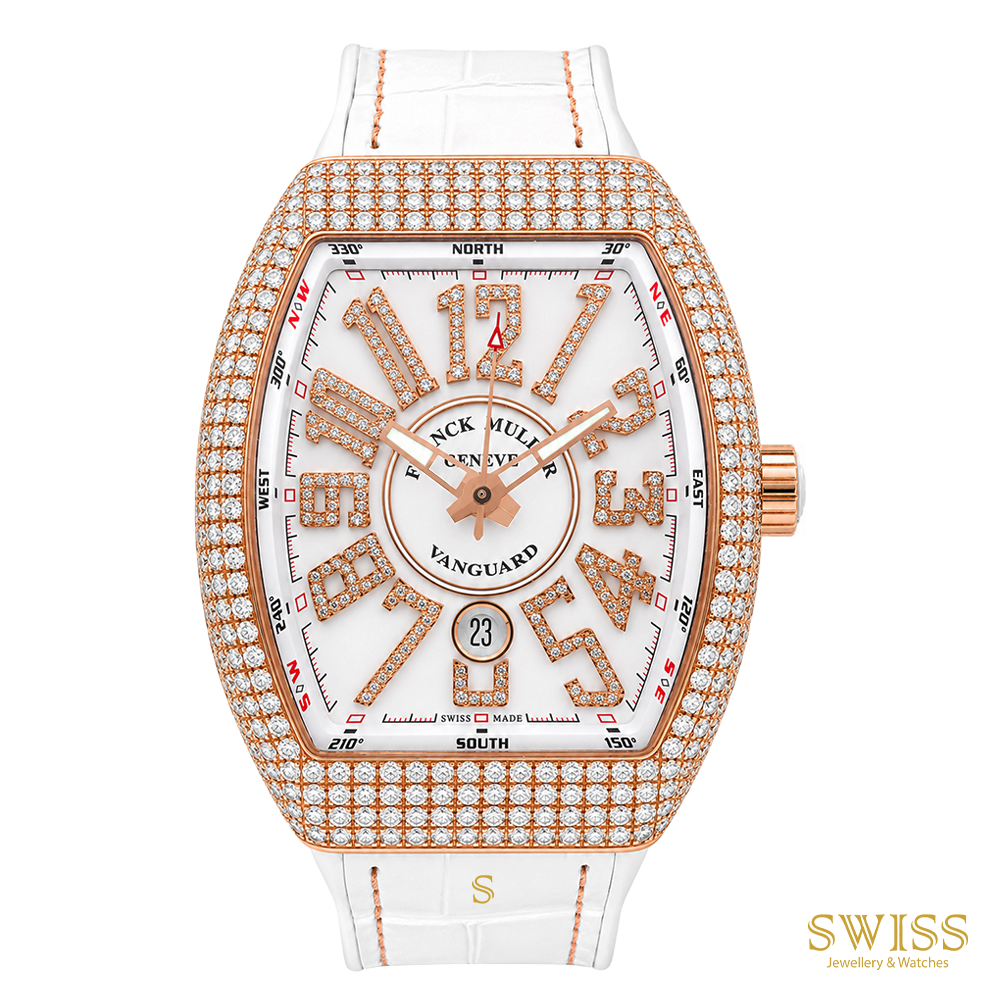 Franck Muller Vanguard Diamond Rose Gold White Dial Watch