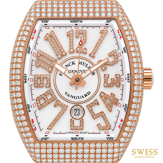 Franck Muller Vanguard Diamond Rose Gold White Dial Watch