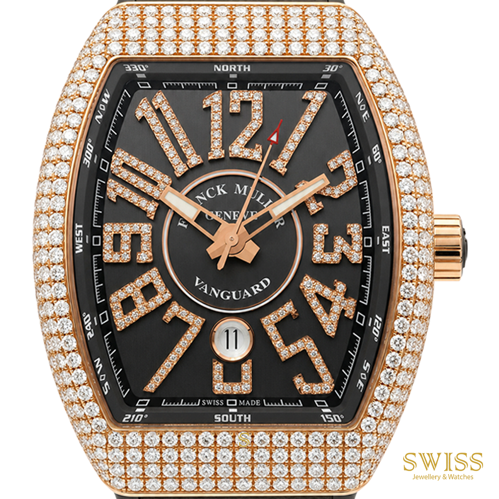 Franck Muller Vanguard Diamond Black Dial Rose Gold Watch