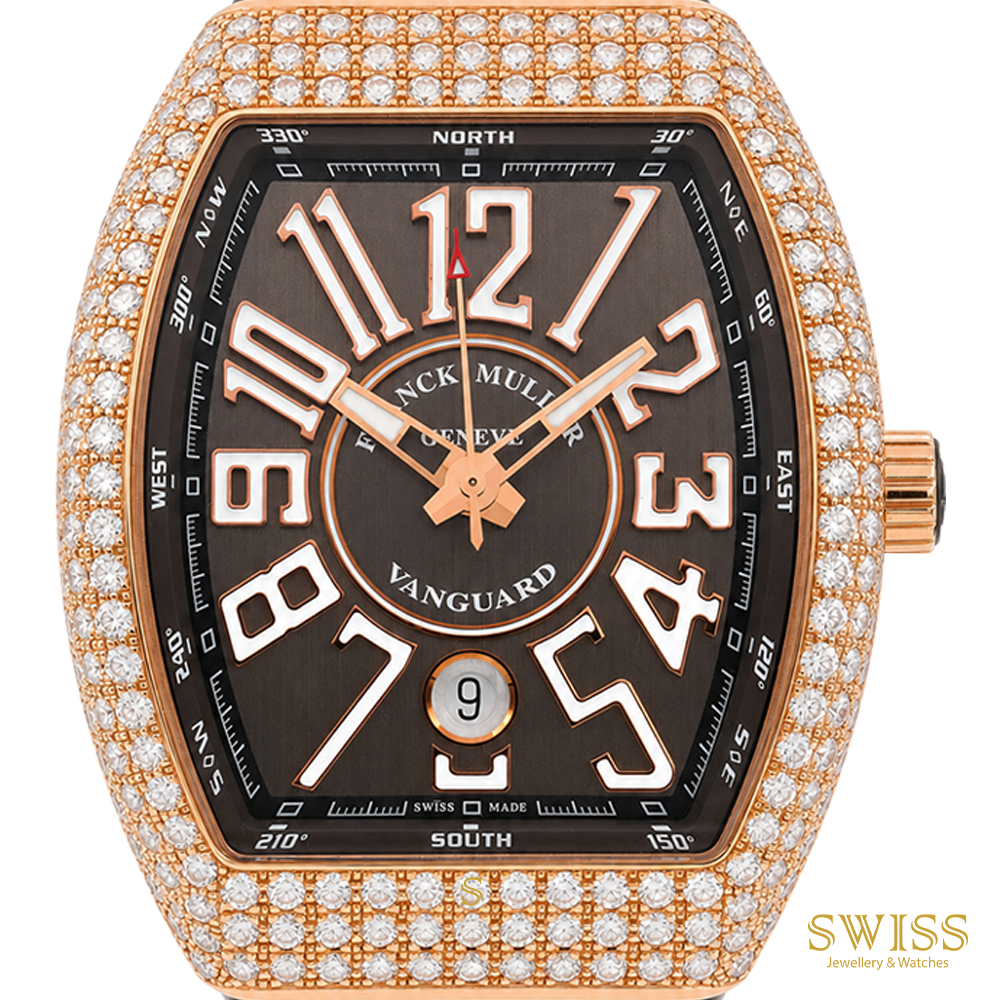Franck Muller Vanguard Diamond Brown Dial Rose Gold Watch