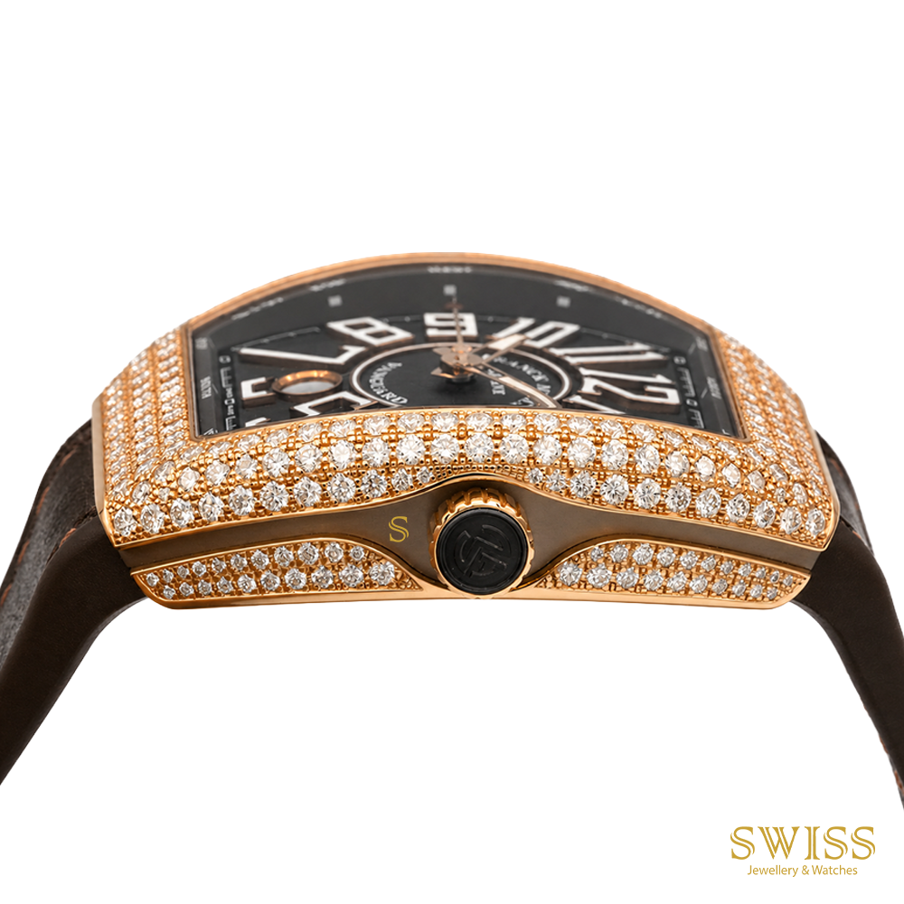Franck Muller Vanguard Diamond Brown Dial Rose Gold Watch
