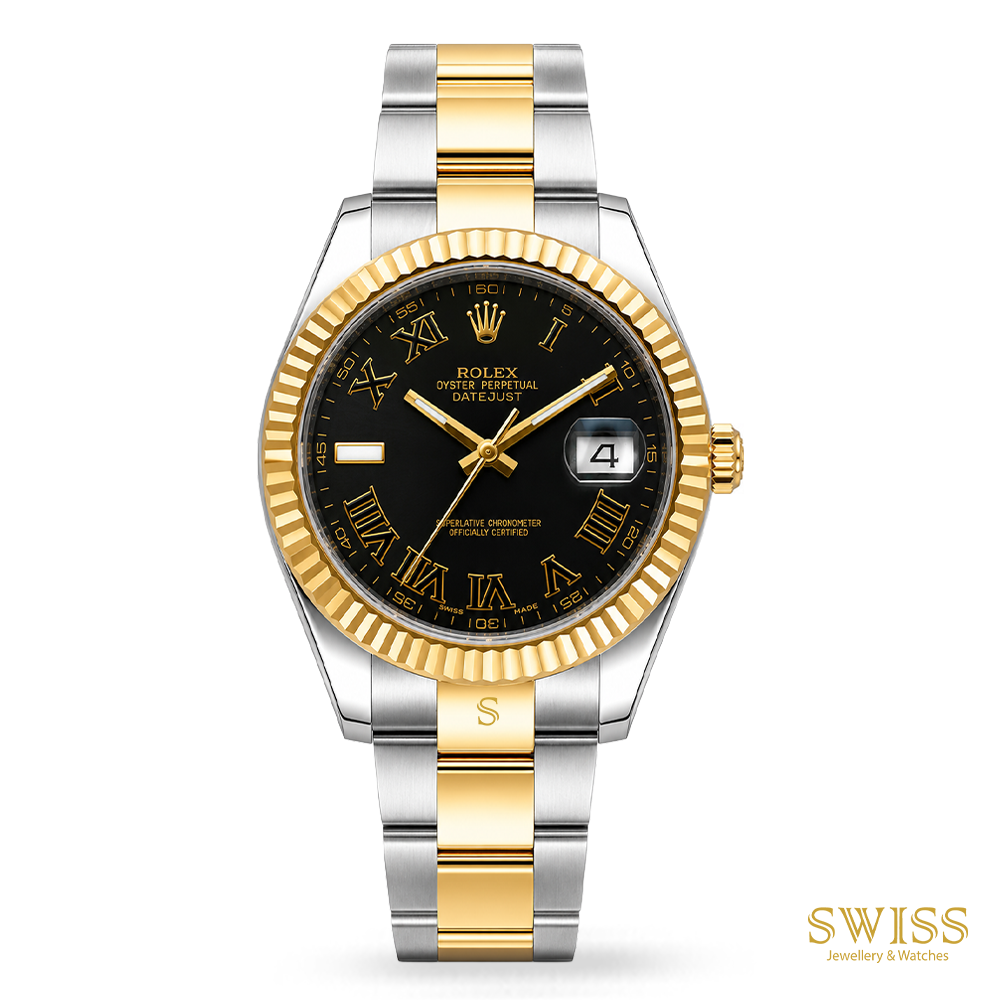 Rolex Datejust II Black Roman Dial Gold Steel
